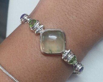 Natural Square Gemstone Bracelet 925 Sterling Silver Birthstone Women's Day Gift Bracelet Jewellery Lapis Larimar Amethyst Prehnite Jewelry