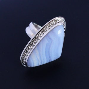 Natural Blue Lace Agate Ring 925 Sterling Silver Lace Agate Ring, Blue Lace Agate Engagement Ring Women Rings, Blue Agate Gemstone Ring image 5