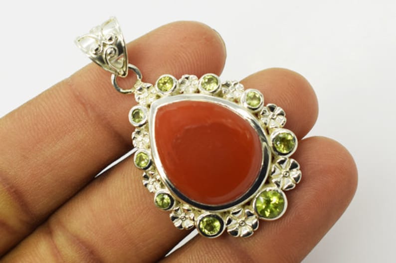 Peridot 925 Sterling Silver Jewelry Fashionable Jewellery Orange Carnelian Gemstone Pendant Handmade Gifts Pendant For Necklace FSJ-4684