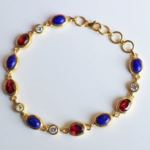 Natural Gemstone Lapis Lazuli Garnet Moissanite 14k Stamped Yellow Solid Gold Link Bracelet Chain Jewelry Gift Jewellery Bridal Friendship image 3