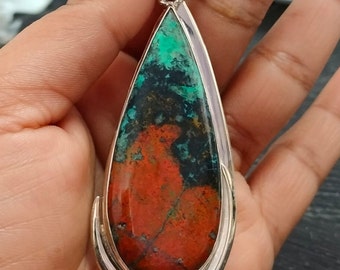 Genuine Gemstone Sonoran Sunrise Pendant Natural Huge Red Green Sonoran Jasper Handmade Pendant Gift Her Designer Drop Pendant Jewellery NEW