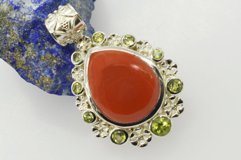 Peridot 925 Sterling Silver Jewelry Fashionable Jewellery Orange Carnelian Gemstone Pendant Handmade Gifts Pendant For Necklace FSJ-4684