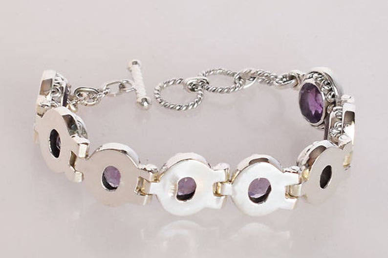 Exclusive Jewellery Gift, Natural Purple Amethyst Bracelet, 925 Solid Sterling Silver, Gift For Women, Oval Stone Bracelet, Friendship Gift image 4