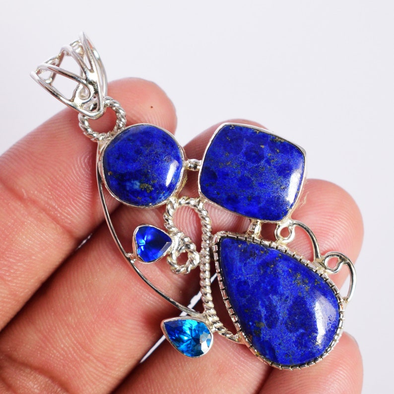 Dainty Pendant Silver Pendant 925 Solid Sterling Silver Gifts Women/'s Jewellery FSJ-5360 Lapis Lazuli Pendant Lapis Jewelry Blue Quartz