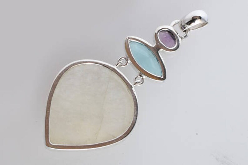 FSJ-1222 Blue Quartz Handmade 925 Solid Sterling Silver Designer Jewellery Amethyst Genuine Blue Flashy Fire Rainbow Moonstone Pendant