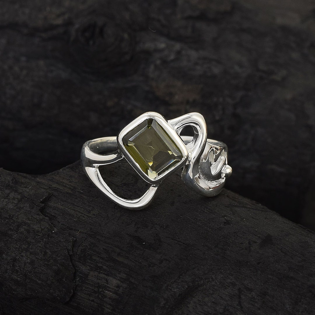 Dainty Moldavite Ring 925 Sterling Silver Authentic Moldavite Etsy