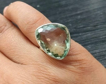 Green Amethyst Ring, Stacking Ring, Amethyst Cut Ring, Gem Ring, Handmade Ring, February Birthstone, Solitaire Ring, Modern Gift for Her