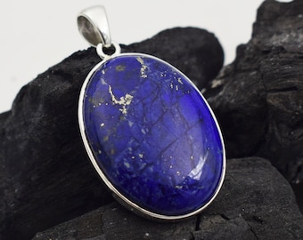 Gift Him Natural Lapis Lazuli Pendant, Blue Gemstone Pendant Jewelry Oval Cabochon December Birthstone Pendant, Statement Pendant Jewellery