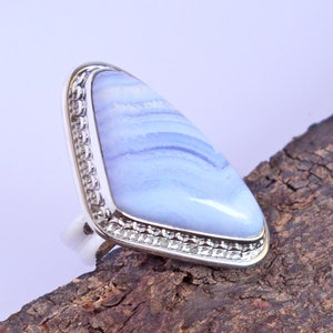 Natural Blue Lace Agate Ring 925 Sterling Silver Lace Agate Ring, Blue Lace Agate Engagement Ring Women Rings, Blue Agate Gemstone Ring image 1