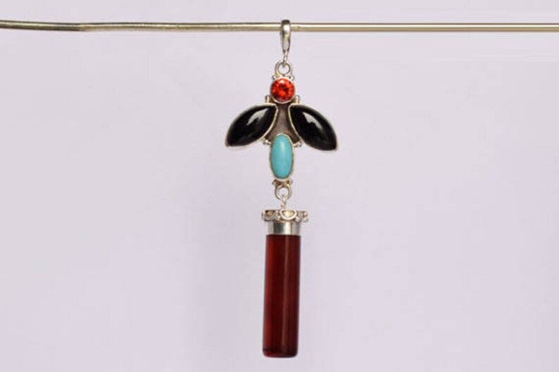 New Gifts For Women/'s 925 Solid Sterling Silver Jewellery Girls Jewellery FSJ-1070 Gorgeous Agate Gemstone Pendant Black Onyx Handmade