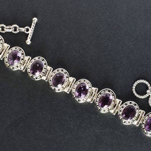 Exclusive Jewellery Gift, Natural Purple Amethyst Bracelet, 925 Solid Sterling Silver, Gift For Women, Oval Stone Bracelet, Friendship Gift image 2