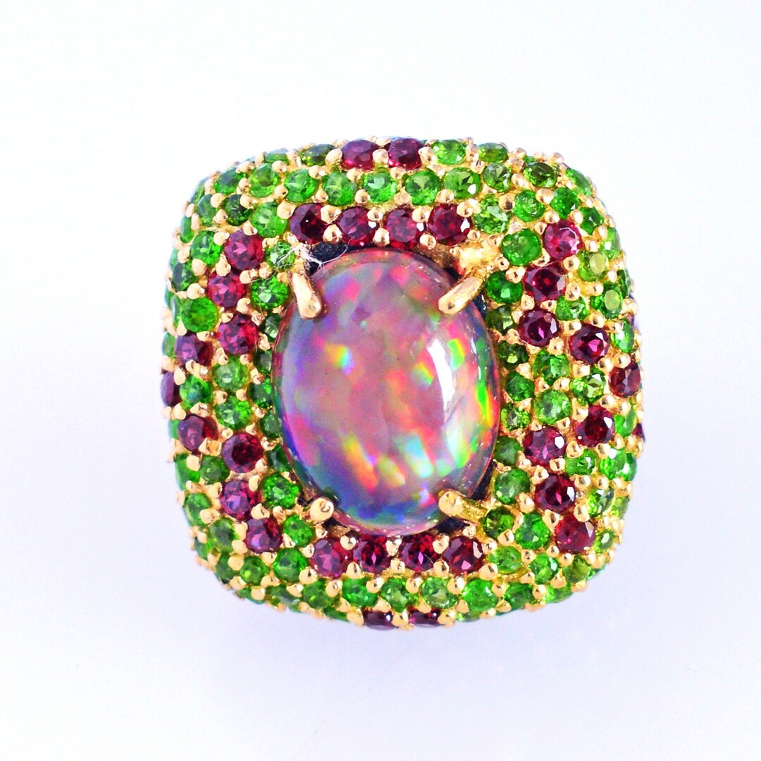 Black Fire Opal Ring, Sterling Silver Cocktail Ring, Ethiopian Opal