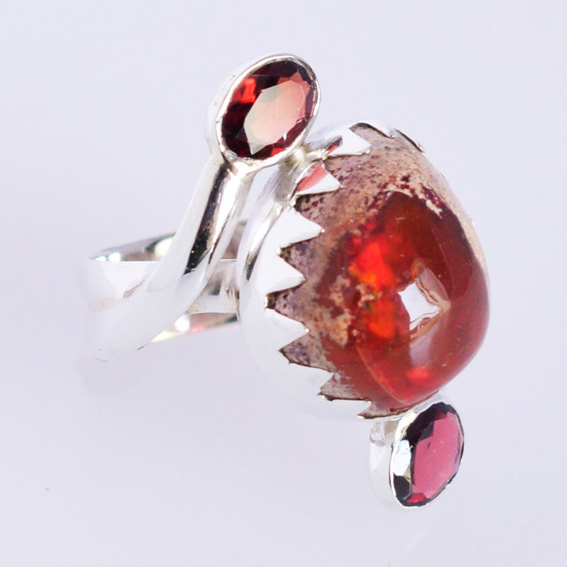 Natural Mexican Fire Opal Gemstone Men's Ring, Red Garnet Silver Ring ...