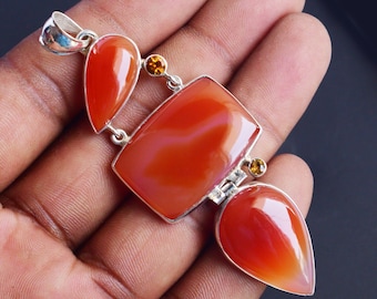 NEW Carnelian Gemstone Amethyst Peridot Pendant 925 Sterling Silver Oval Cabochon Gemstone Jewellery Natural Stone Jewelry Long Pendant Gift