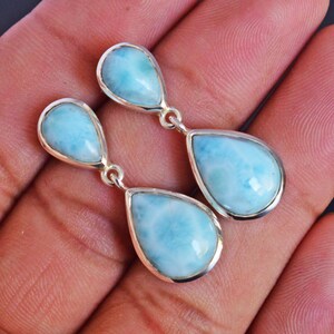 Larimar Stone Guardian Post Oval Earrings Larimar Stone Guardian Post Oval Earrings