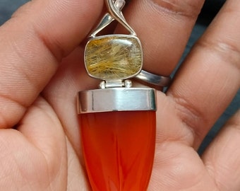 Golden Rutile Quartz Natural Carnelian ARROWHEAD Pendant Gemstone 925 Sterling Silver Fine Jewelry Gift For Mommy Healing Gemstone Jewellery