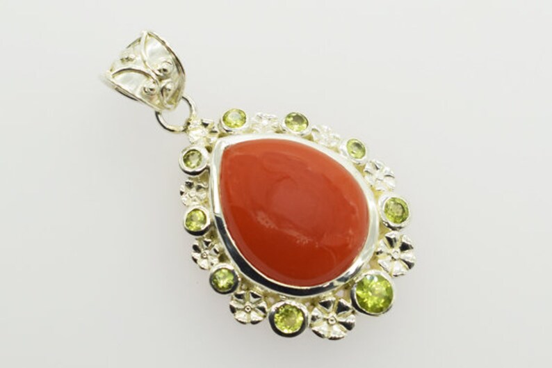 Peridot 925 Sterling Silver Jewelry Fashionable Jewellery Orange Carnelian Gemstone Pendant Handmade Gifts Pendant For Necklace FSJ-4684