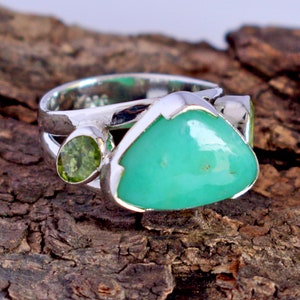 Chrysoprase Ring, Silver Ring, Natural Gemstone, Boho Ring, Solid Sterling Silver, Handmade Ring, Delicate Jewelry, Gifts For Wife FSJ-5112