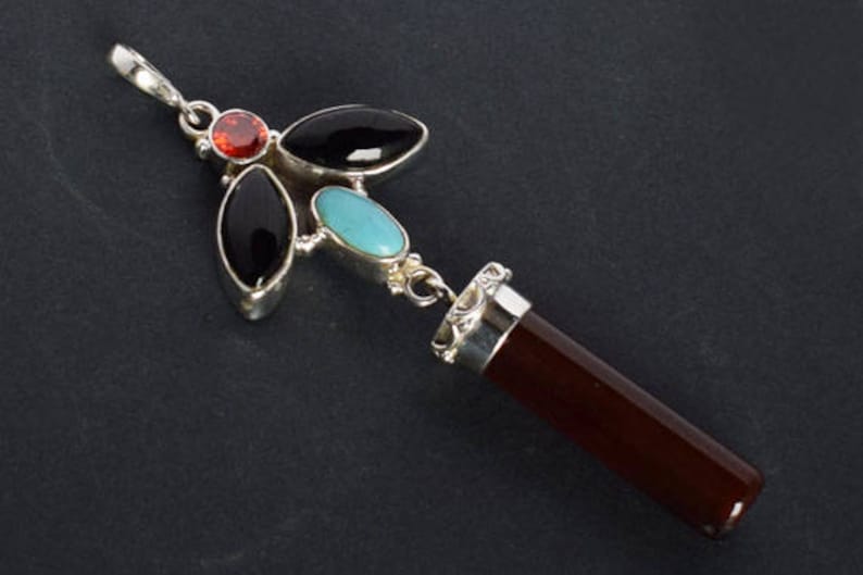 New Gifts For Women/'s 925 Solid Sterling Silver Jewellery Girls Jewellery FSJ-1070 Gorgeous Agate Gemstone Pendant Black Onyx Handmade
