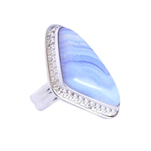 Natural Blue Lace Agate Ring 925 Sterling Silver Lace Agate Ring, Blue Lace Agate Engagement Ring Women Rings, Blue Agate Gemstone Ring image 3