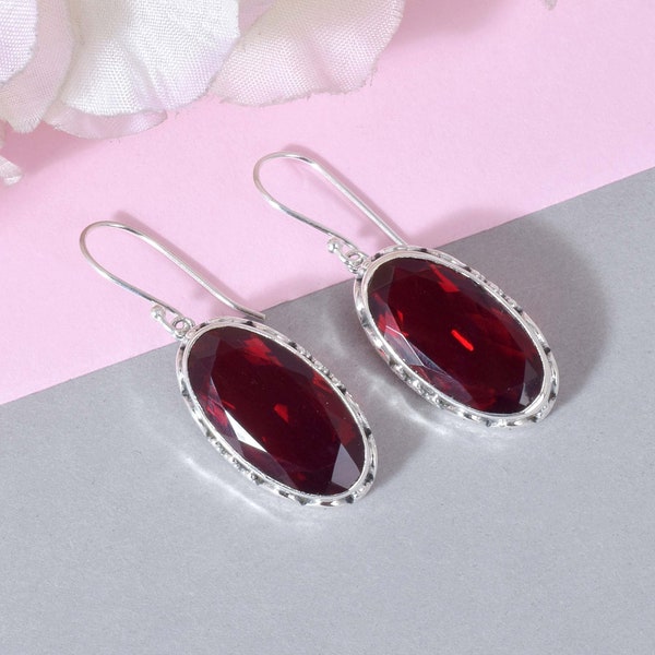 10x14mm Natural Ruby Drop Earrings – AAA Grade Red Gemstones, Silver Plated Hook