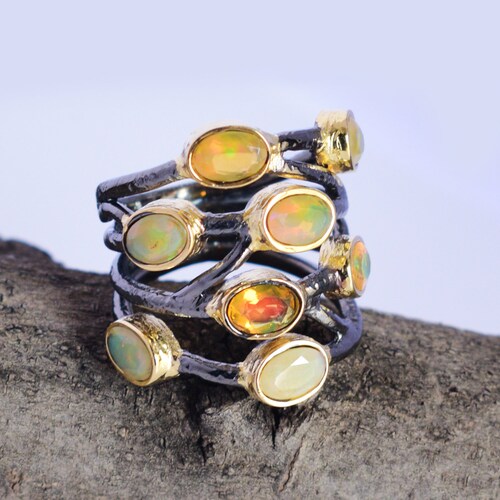Fire Opal Ring, Rainbow Opal Ring, Fire Opal Engagement Ring, White Opal Ring, Ethiopian Opal Ring, shops Rainbow Gemstone, Oval Opal Solitaire