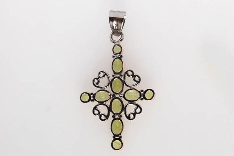 FSJ-744 Anniversary Gift 925 Solid Sterling Silver Luxury Jewellery Green Peridot Gemstone Pendant With Cross Design Faceted Cut Stone