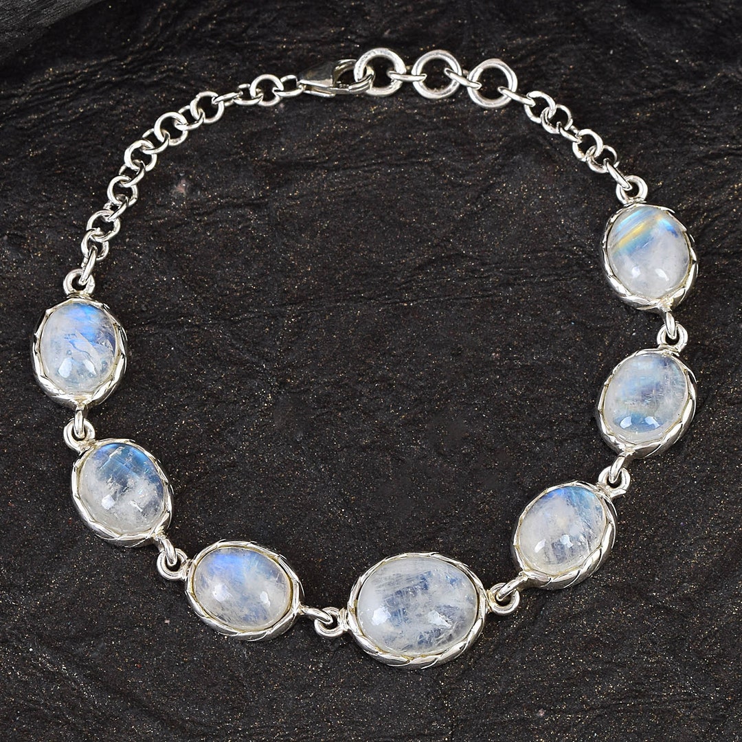 Flashy Genuine Rainbow Moonstone Birthstone Bracelet Jewelry Gemstone