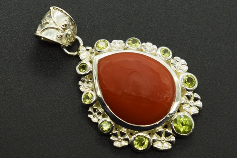 Peridot 925 Sterling Silver Jewelry Fashionable Jewellery Orange Carnelian Gemstone Pendant Handmade Gifts Pendant For Necklace FSJ-4684