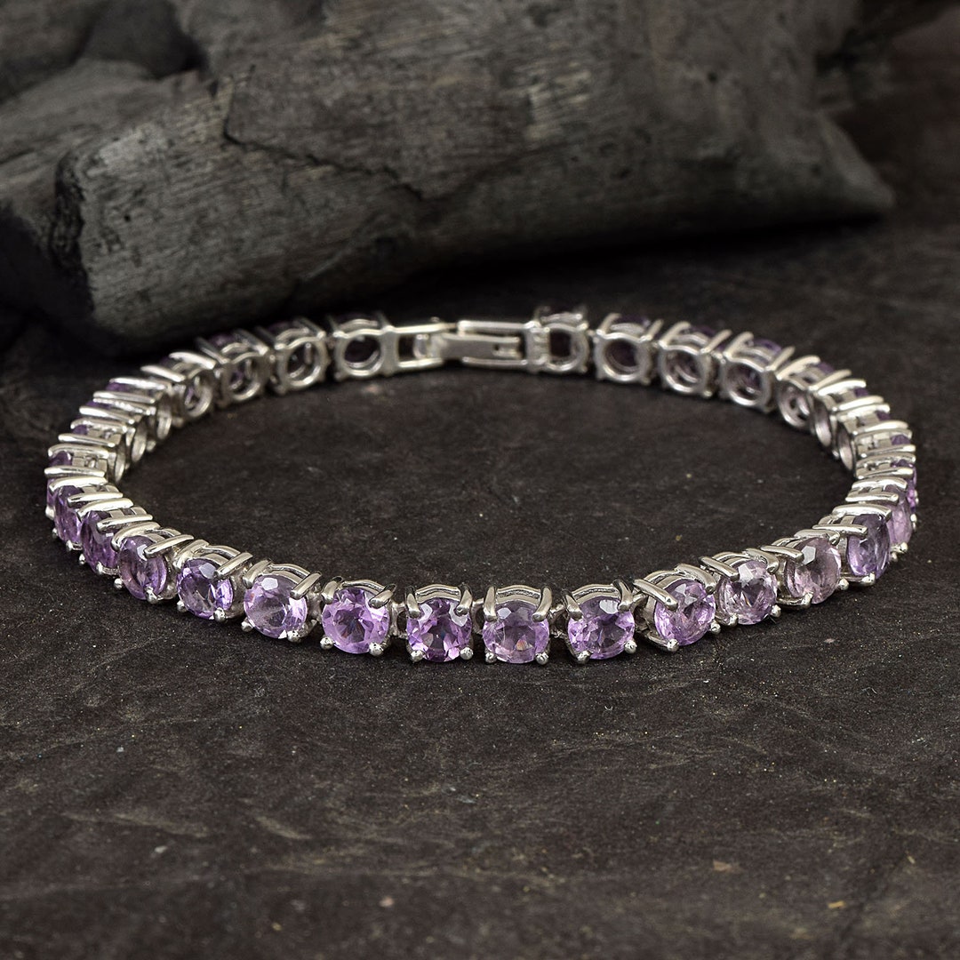 Natural Amethyst Tennis Bracelet for Women 925 Sterling Silver