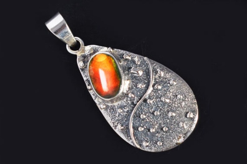 Handmade Solid 925 Sterling Silver Jewelry Gift Jewellery FSJ-3663 New Jewellery Natural Red Yellow Flashy Fire Ammolite Gemstone Pendant