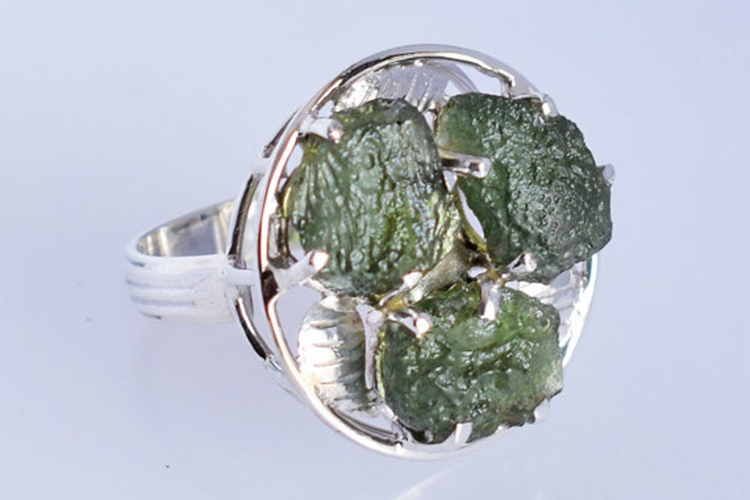 Raw Moldavite Ring With Peridot 925 Sterling Silver Natural Etsy