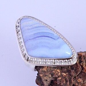 Natural Blue Lace Agate Ring 925 Sterling Silver Lace Agate Ring, Blue Lace Agate Engagement Ring Women Rings, Blue Agate Gemstone Ring image 2