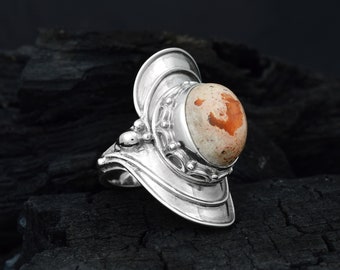 925 Sterling Silver Mexican Fire Opal Ring, Mexican Fire Opal Ring, Gemstone Ring, Silver Ring, Handmade Ring, Boho Ring, Free Shipping Gift