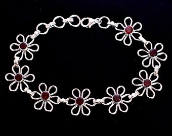 Red Garnet 925 Sterling Jewellery Silver Gemstone Faceted Adjustable Bracelet, Handmade Jewelry Gift For Mother, Garnet, 8 stone Bracelet