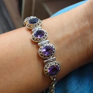 Exclusive Jewellery Gift, Natural Purple Amethyst Bracelet, 925 Solid Sterling Silver, Gift For Women, Oval Stone Bracelet, Friendship Gift image 1