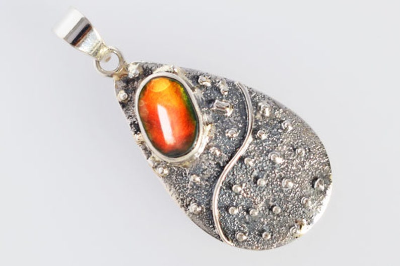 Handmade Solid 925 Sterling Silver Jewelry Gift Jewellery FSJ-3663 New Jewellery Natural Red Yellow Flashy Fire Ammolite Gemstone Pendant
