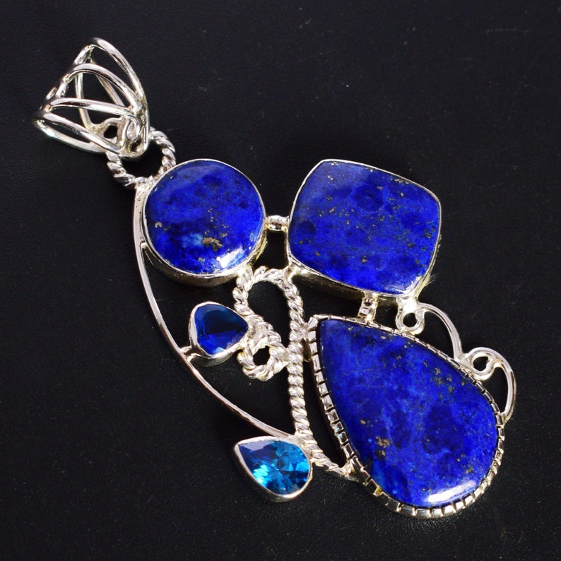 Dainty Pendant Silver Pendant 925 Solid Sterling Silver Gifts Women/'s Jewellery FSJ-5360 Lapis Lazuli Pendant Lapis Jewelry Blue Quartz