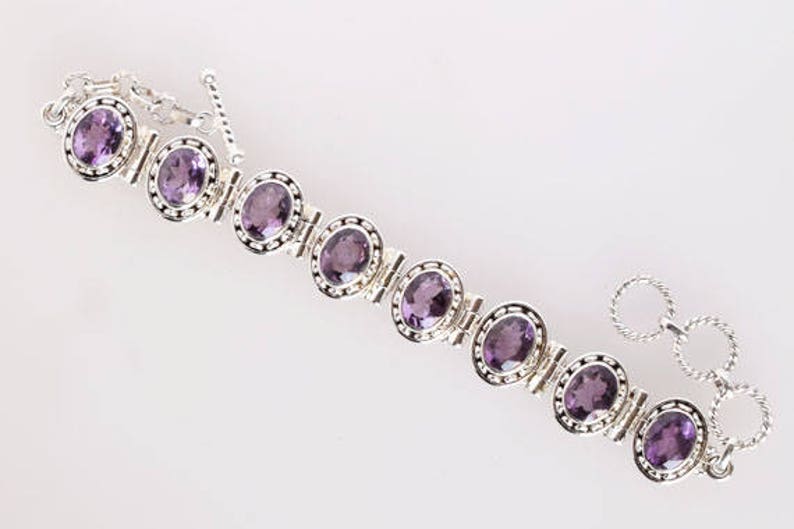 Exclusive Jewellery Gift, Natural Purple Amethyst Bracelet, 925 Solid Sterling Silver, Gift For Women, Oval Stone Bracelet, Friendship Gift image 3