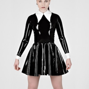 Latex Skater Dress for Women, Cosplay Costume, Rave outfit, Longsleeve Latex Dress, Shiny Latex, Wet Look Dress