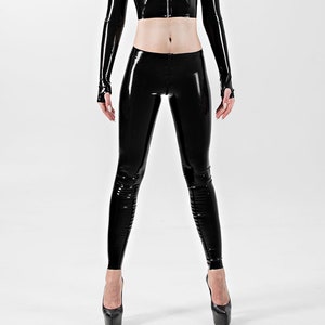 Latex Leggings with Zipper, Shiny Wet Look Black Fetish Leggings, Sexy Latex Pants with Zipped Crotch
