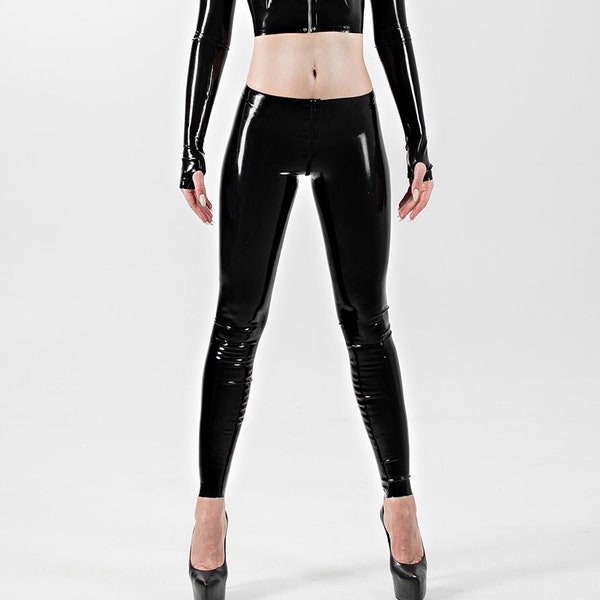 Leggings en latex avec fermeture éclair, leggings noirs brillants séduisants avec entrejambe zippé