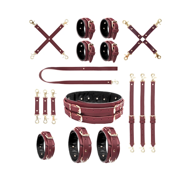 Kit Bondage Cuir PU Harnais Menottes Sangles - Neuf Taille Unique