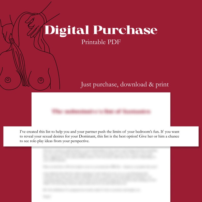 Peut inclure: Graphique d'achat num&eacute;rique sur fond bordeaux. Le texte indique "Digital Purchase" et "Printable PDF". Un dessin au trait d'une personne est en haut. Le texte "Just purchase, download & print" est en dessous.