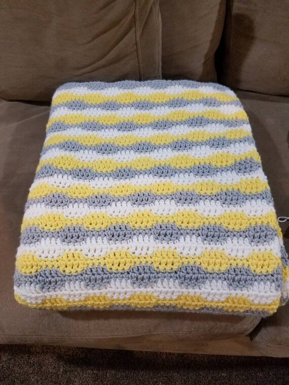 Yellow white and gray crochet blanket Etsy