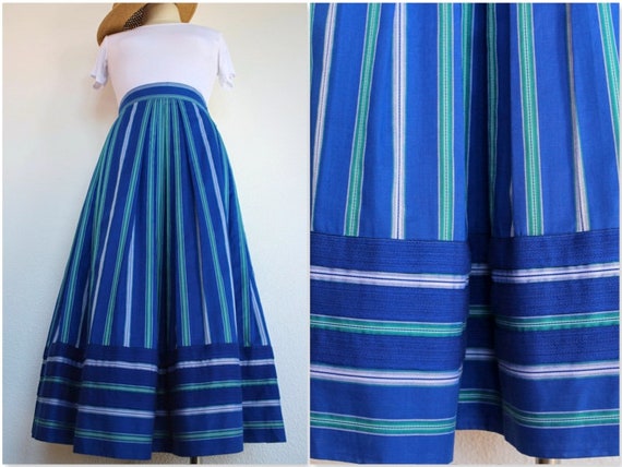 50s 60s Full Skirt / Vintage Striped Skirt with Po