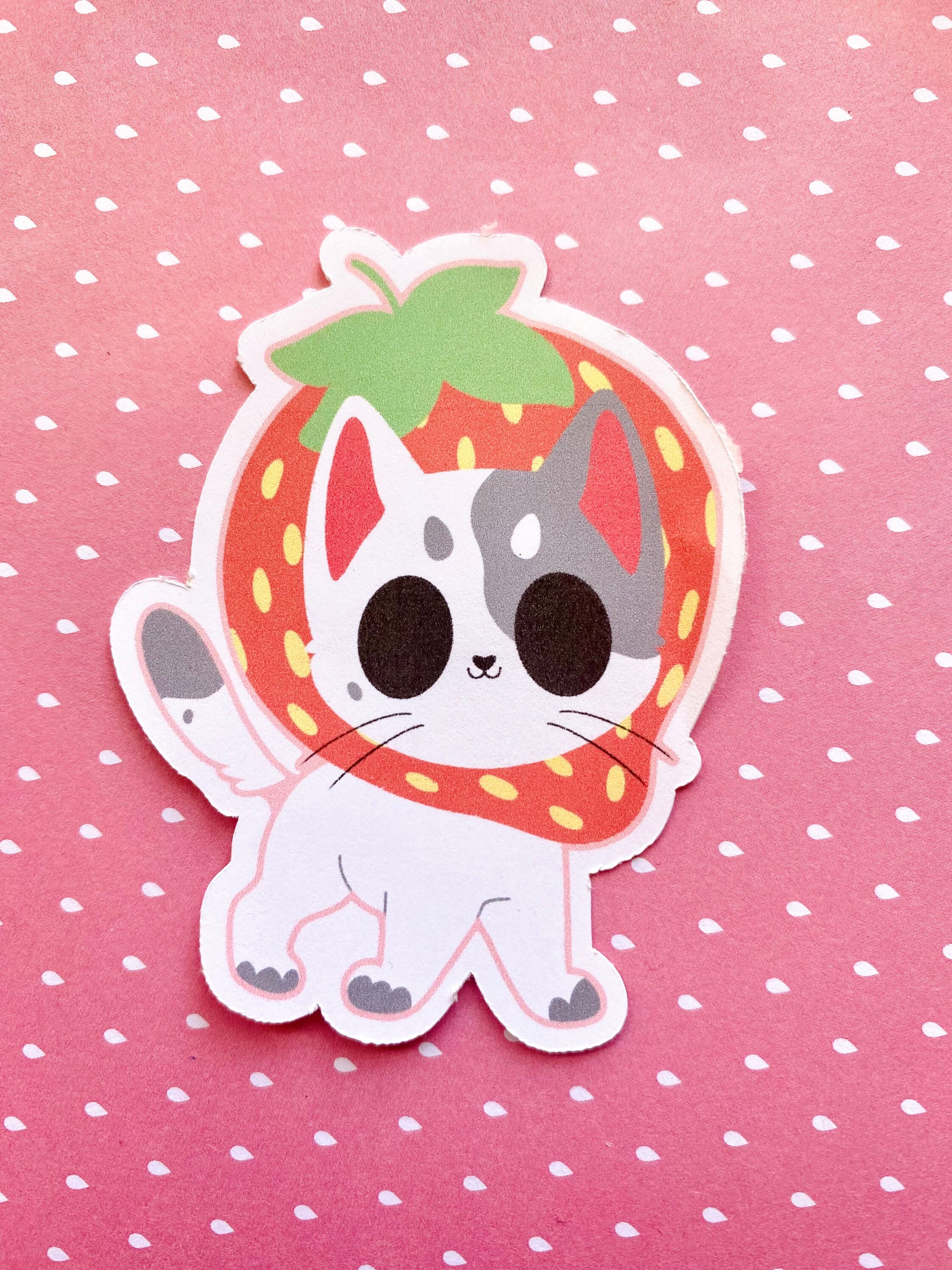 Strawberry Cat strawberry cat kawaii food sticker cat Etsy