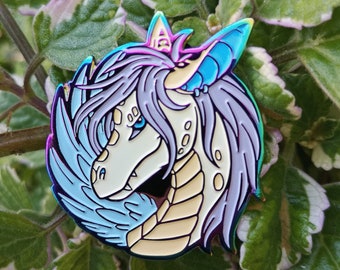 Azriel the Soft Enamel Dragon Pin | Rainbow Metal | White Blue Yellow Pin Badge Lapel Brooch Gift