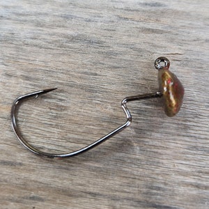 Weedless Finesse Ned Rig Hooks 4Pack Watermelon Green Color Weight 3/32 weight