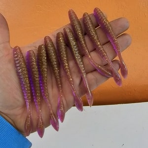 3.8&quot; Wave Worm Dropshot Worm 9 Pack Peanut Butter and Jelly Color